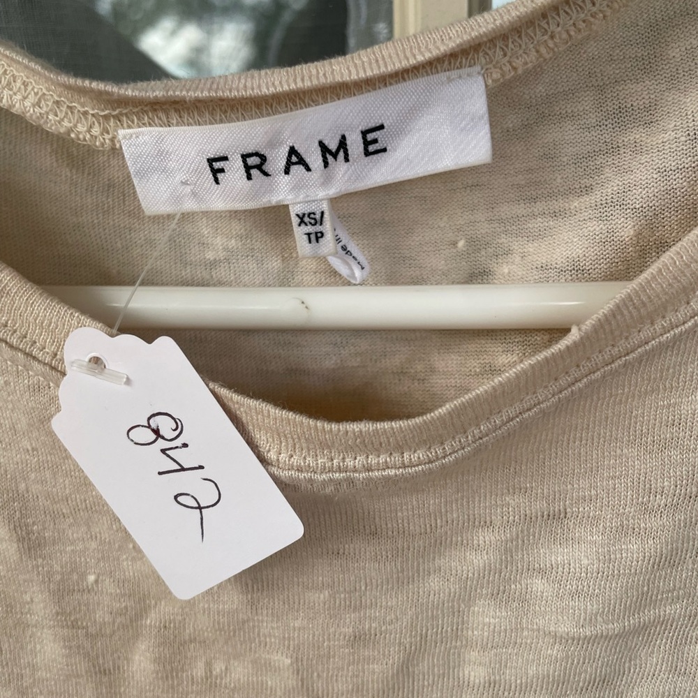 Frame Organic Linen Women's Short Sleeve Beige Tee- XS - Picture 2 of 4